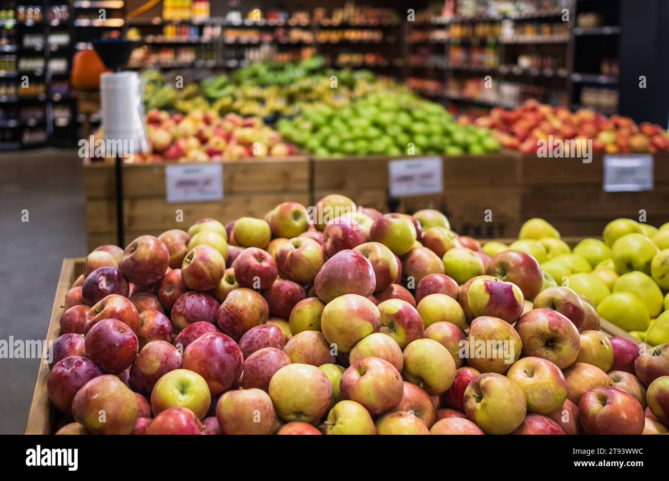 Assortment of fresh fruits at market. Various of fresh fruits arrange ...