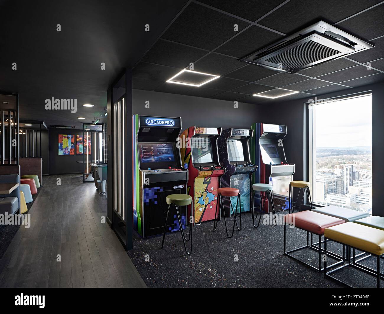 The Arcade game room. Altus House, Leeds, United Kingdom. Architect