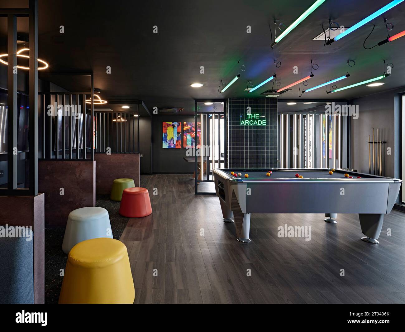 The Arcade game room. Altus House, Leeds, United Kingdom. Architect