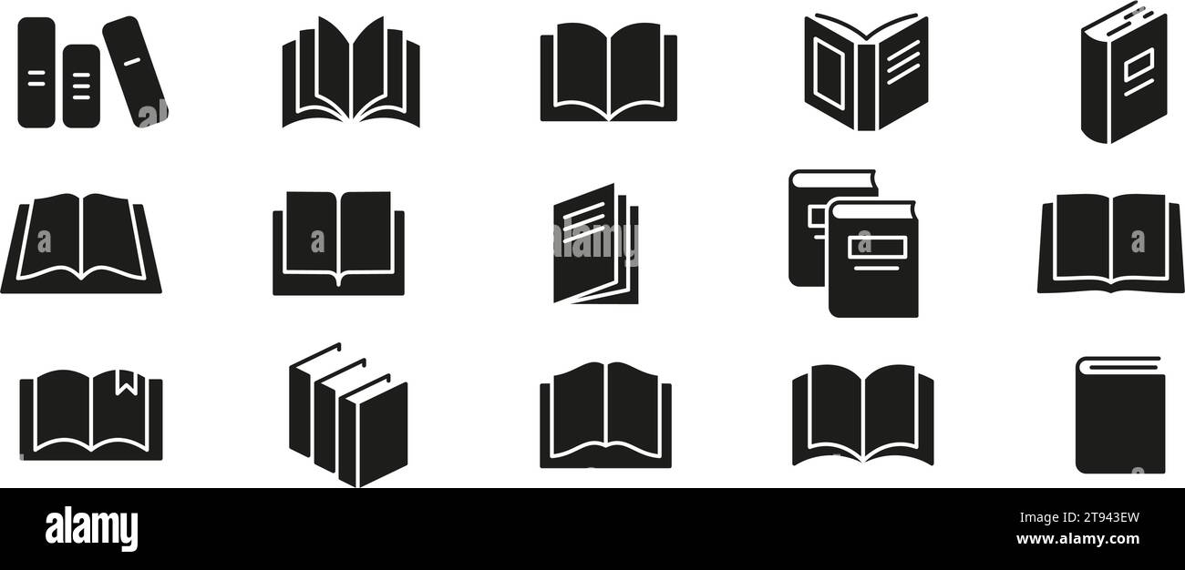 Book icon set. Silhouette style. Vector illustration Stock Vector Image ...