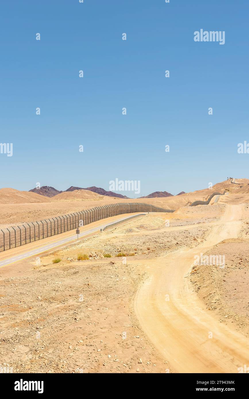 Israel, Negev desert; November 22, 2023 - The fence in Israel that borders with Egypts Sinai Peninsula Stock Photo