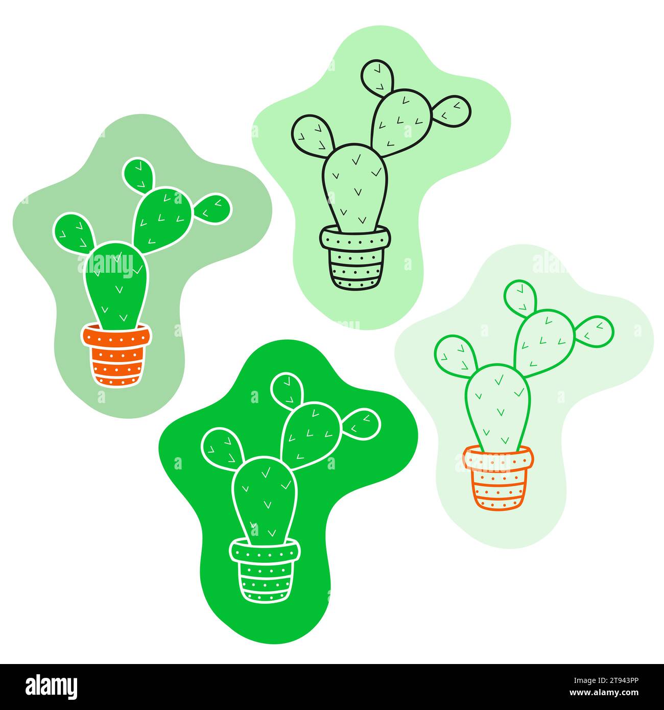 Vector cactus in a flat style. Collection, line art, icon Stock Vector ...