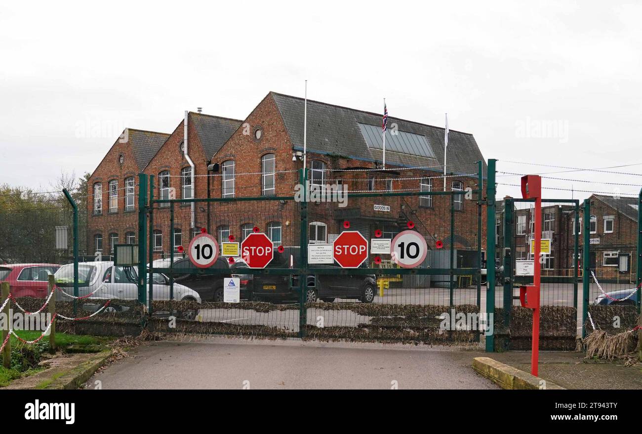 PW Defence factory in Draycott, Derbyshire, now owned by WesCom Defence. The site was the scene of an explosion on January 20 2023, which resulted in the death of 19-year-old Fabian Rozniatowski, who died as a result of burns sustained in the explosion. An inquest into his death was opened and adjourned today. Picture date: Wednesday November 22, 2023. Stock Photo