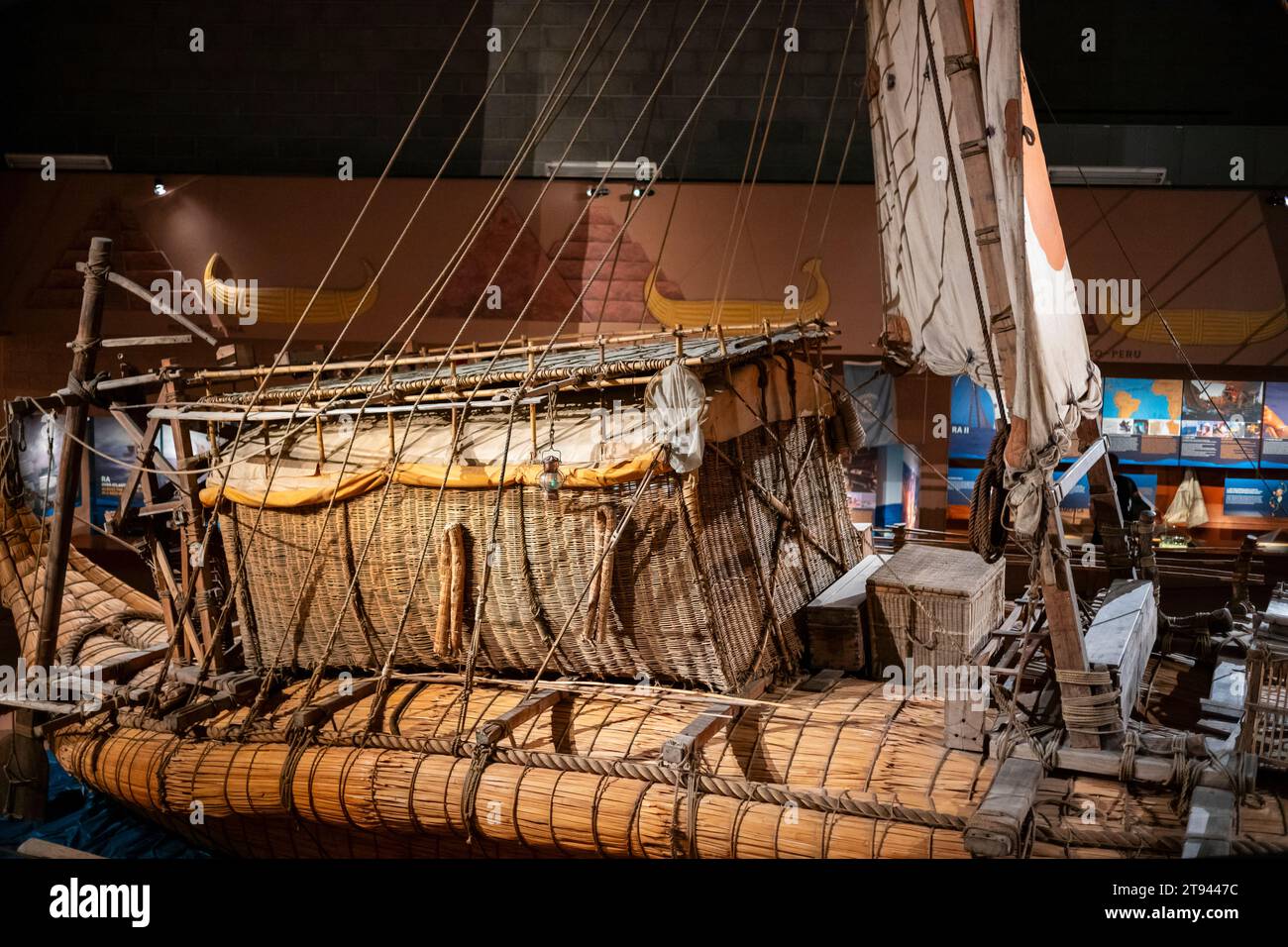 Oslo, Norway, June 21, 2023:  The Kon-Tiki Museum exhibits objects from Thor Heyerdahl’s world famous expeditions, the original Kon-Tiki raft, and the Stock Photo