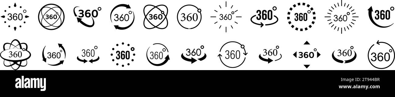 360 degrees vector icon set. Rotate symbol set. Vector illustration Stock Vector