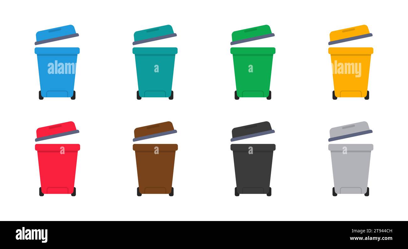 Vector flat illustrations for trash. Many trash cans. Vector Stock Vector