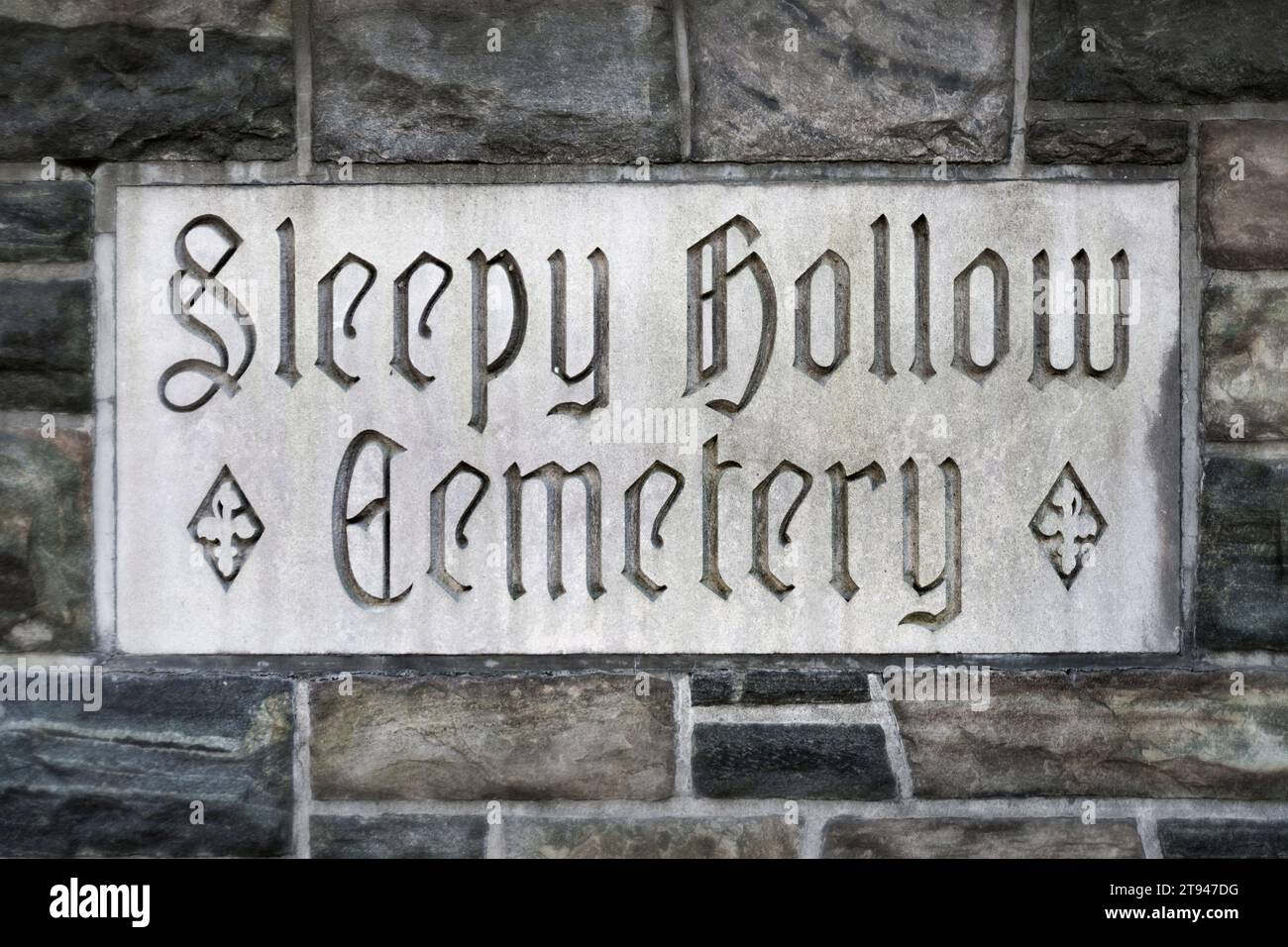Entrance to Sleepy Hollow Cemetery. Stock Photo