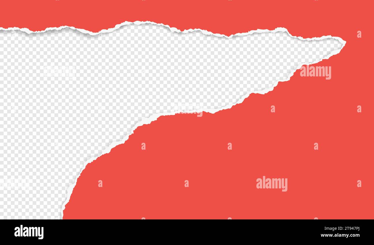 Red paper with torn edges and soft shadow is on squared background. Stock Vector