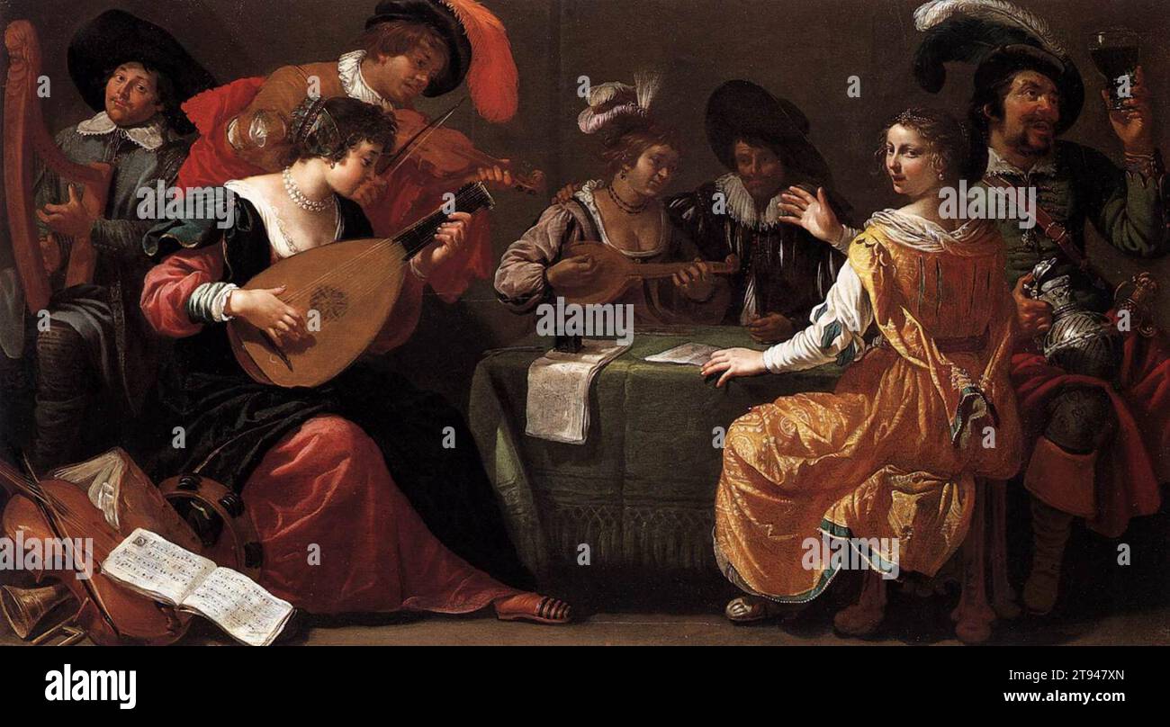 Music-making Company c. 1629 by Jan Van Bijlert Stock Photo