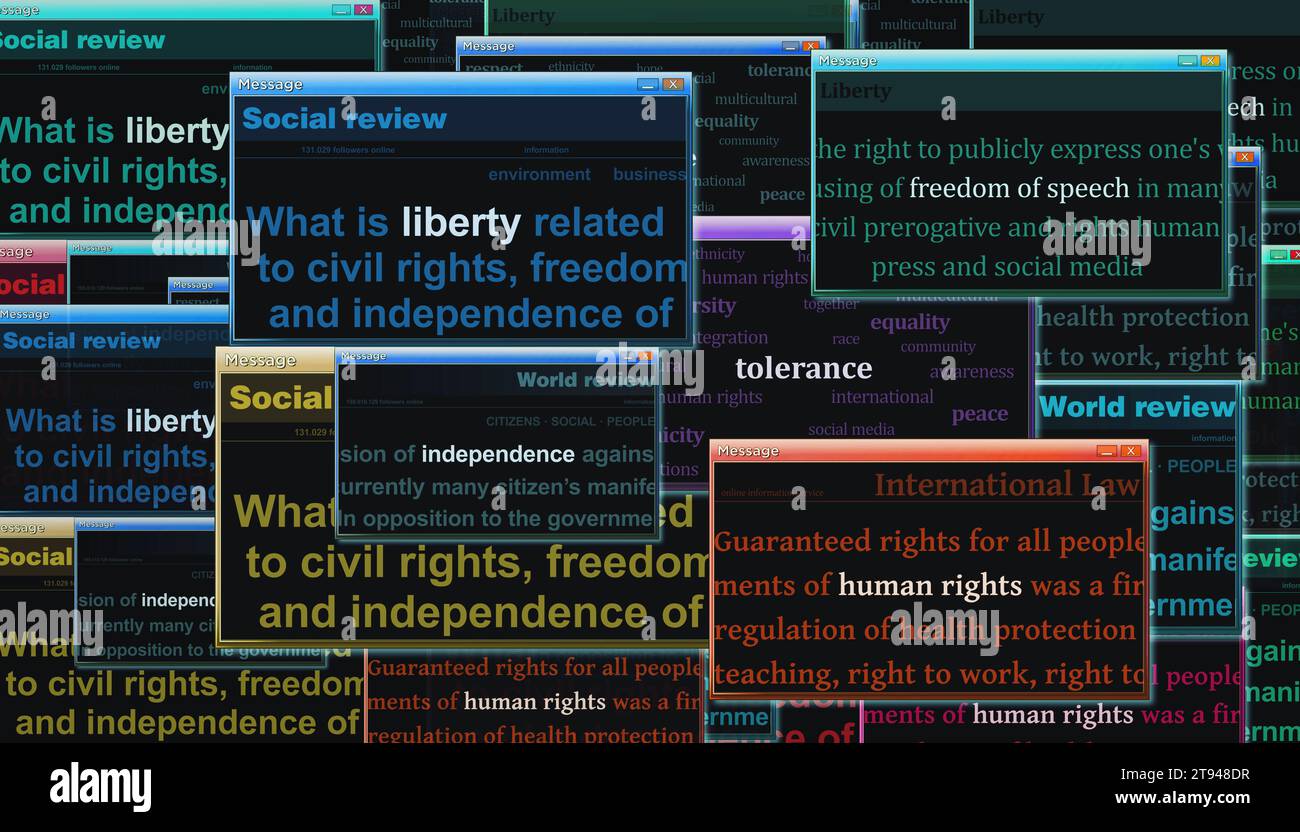 Freedom of speech Liberty Human rights Tolerance Independence pop up