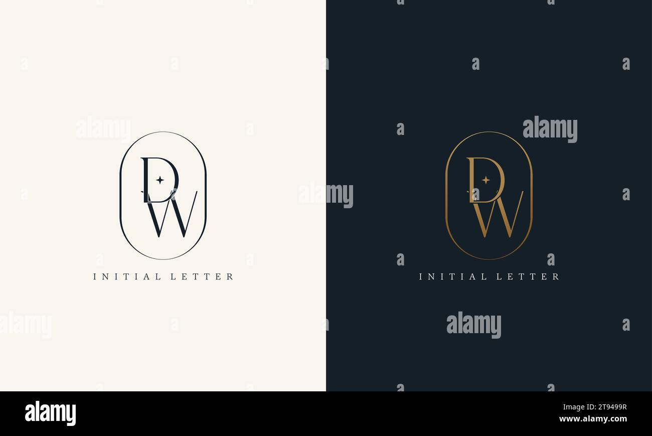 premium DW logo monogram with gold circle frame. luxury initials design minimal modern typeface. Stock Vector