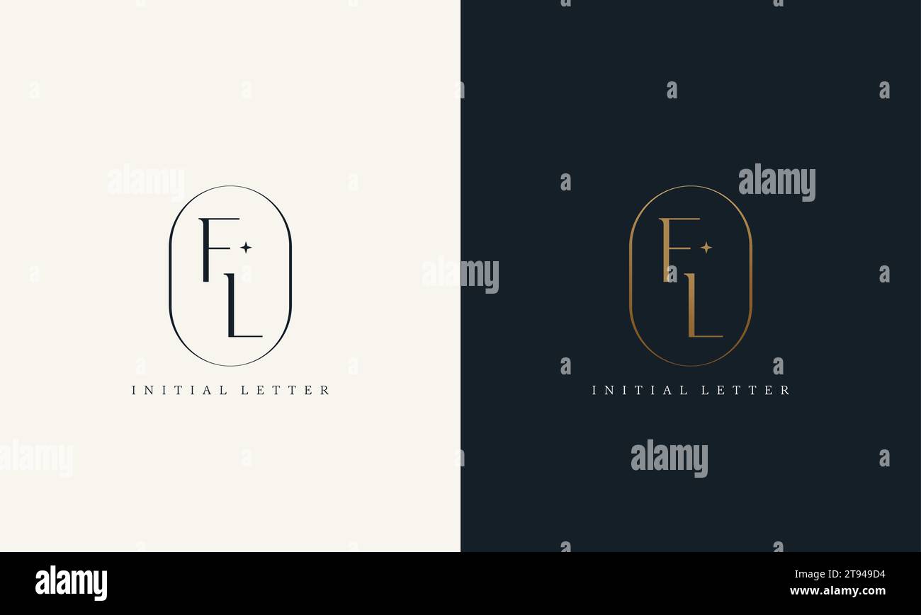 premium FL logo monogram with gold circle frame. luxury initials design minimal modern typeface. Stock Vector