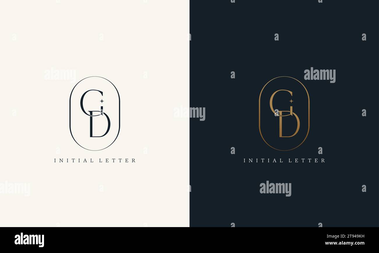 premium GD logo monogram with gold circle frame. luxury initials design minimal modern typeface. Stock Vector
