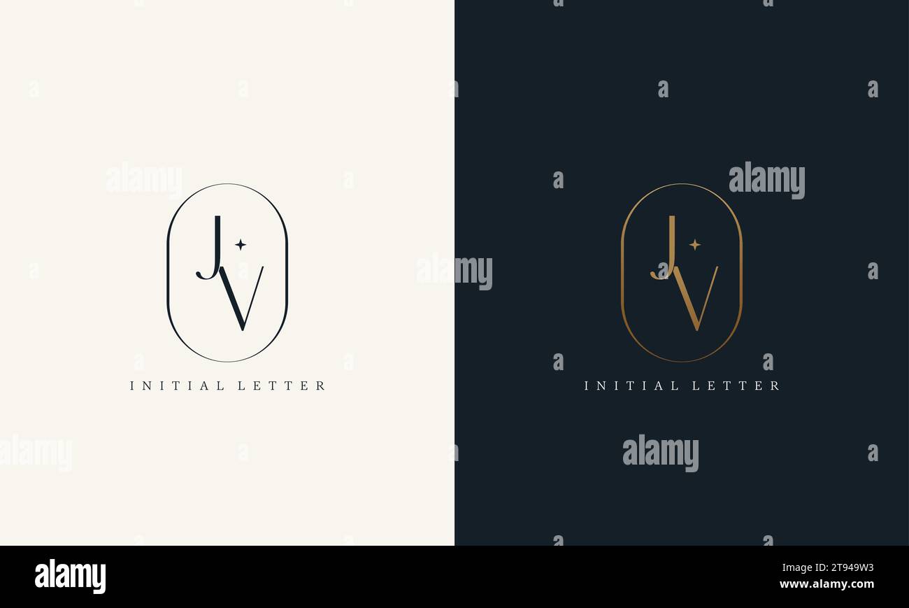premium JV logo monogram with gold circle frame. luxury initials design minimal modern typeface. Stock Vector