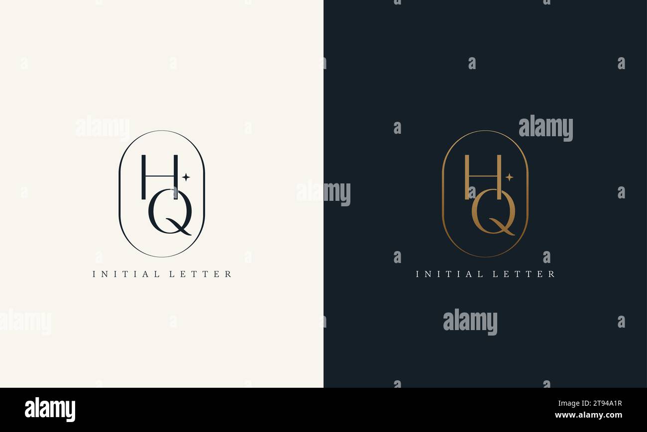 premium HQ logo monogram with gold circle frame. luxury initials design minimal modern typeface. Stock Vector