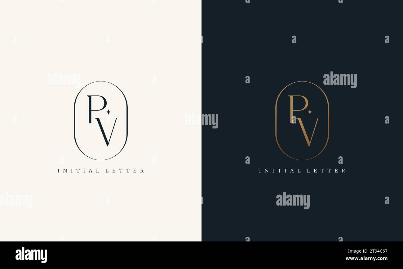 premium PV logo monogram with gold circle frame. luxury initials design