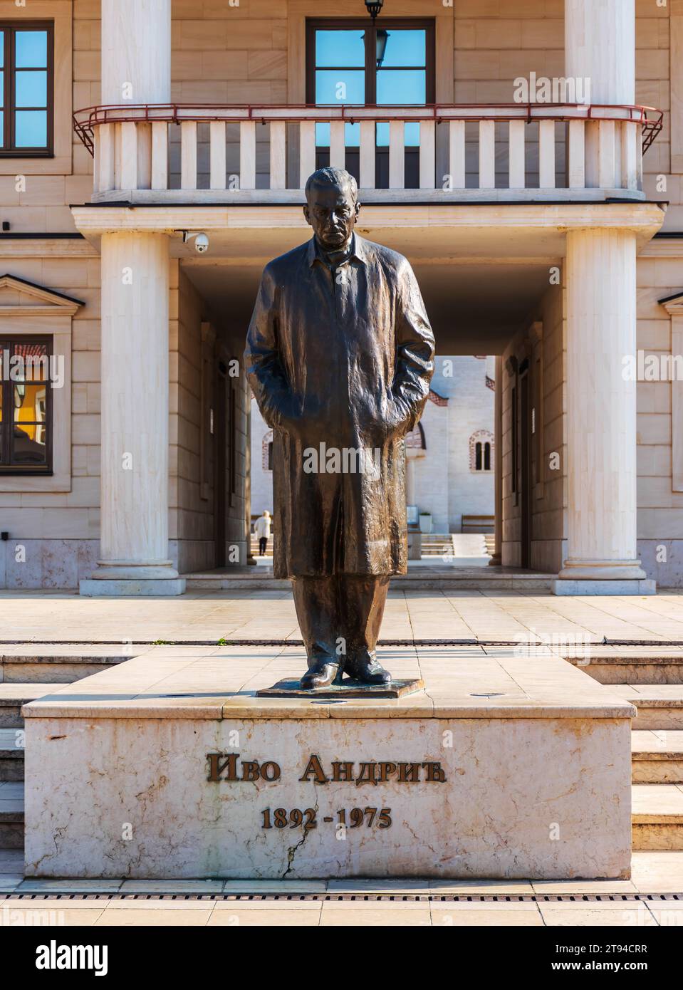 The monument of the Nobel laureate Ivo Andrić in Andrićgrad or Kamengrad in Višegrad, Bosnia and Herzegovina. Stock Photo