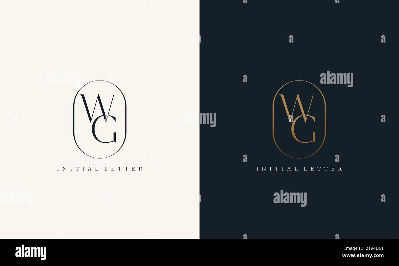 premium WG logo monogram with gold circle frame. luxury initials design minimal modern typeface. Stock Vector