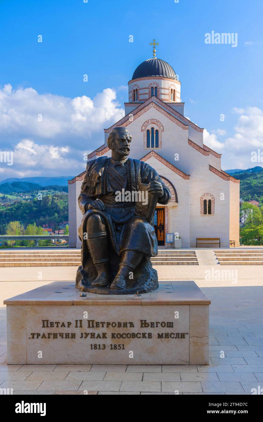 The monument of the Petar II Petrović Njegoš in Andrićgrad or Kamengrad in Višegrad, Bosnia and Herzegovina. Stock Photo