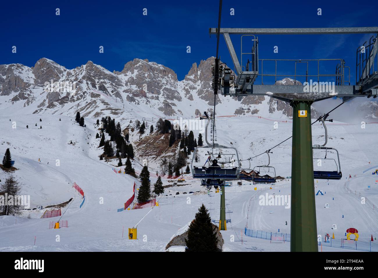 chairlift ski, area Passo San Pellegrino-Falcade, Tre Valli,Pala Group,Dolomites Group,Province of Belluno,Italy,Europe Stock Photo
