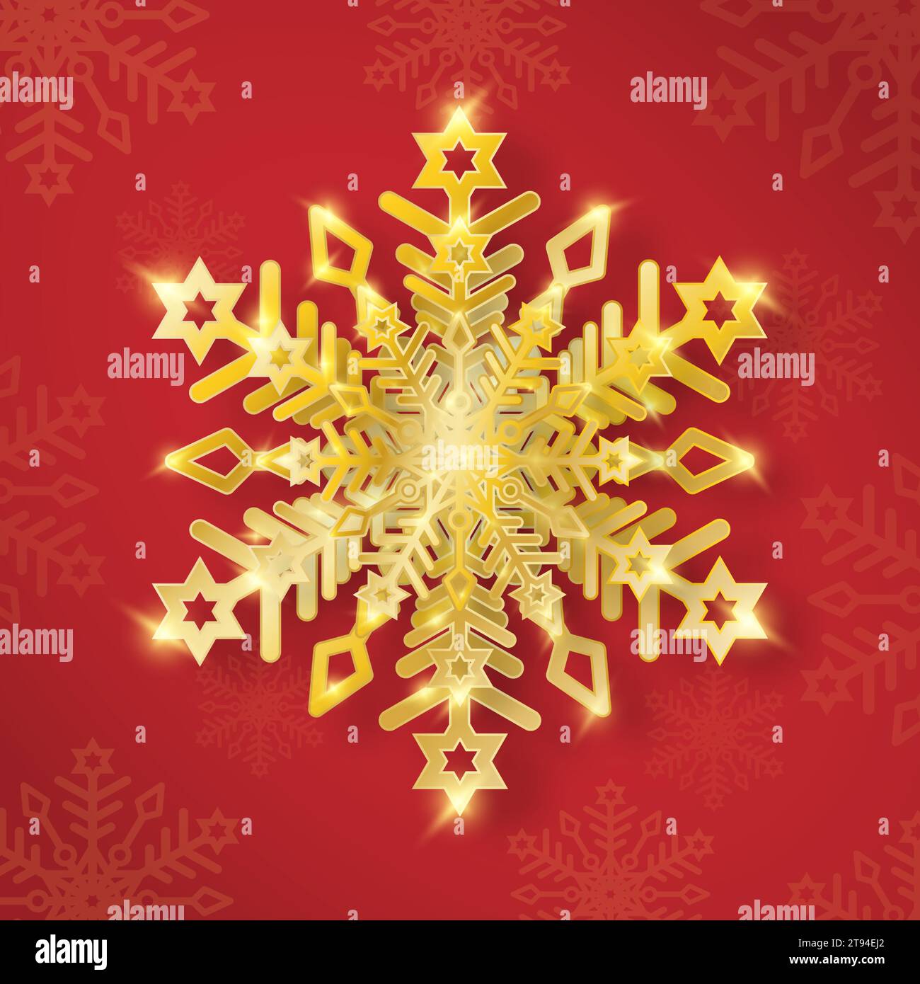 Snowflake with a golden shiny texture on a red background Stock Vector ...