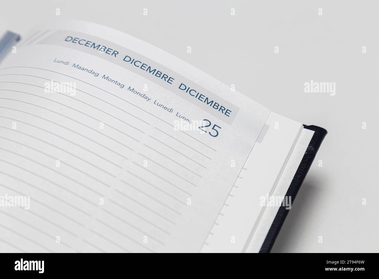 Empty page of planner calendar opened on December 25 Christmas holiday Stock Photo