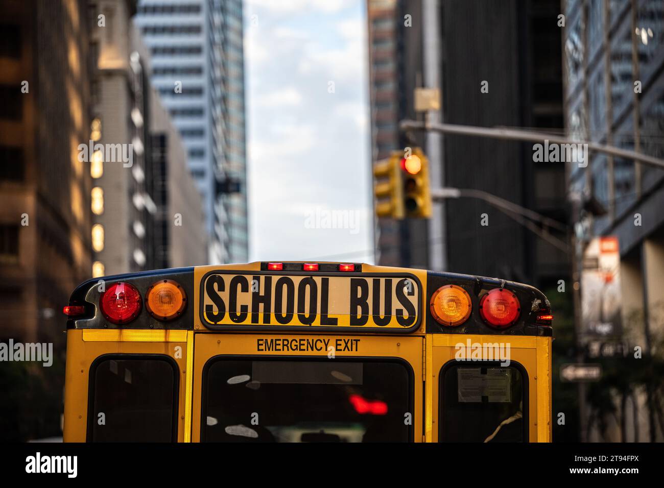 Image of a School Bus on the streets of New York. Stock Photo