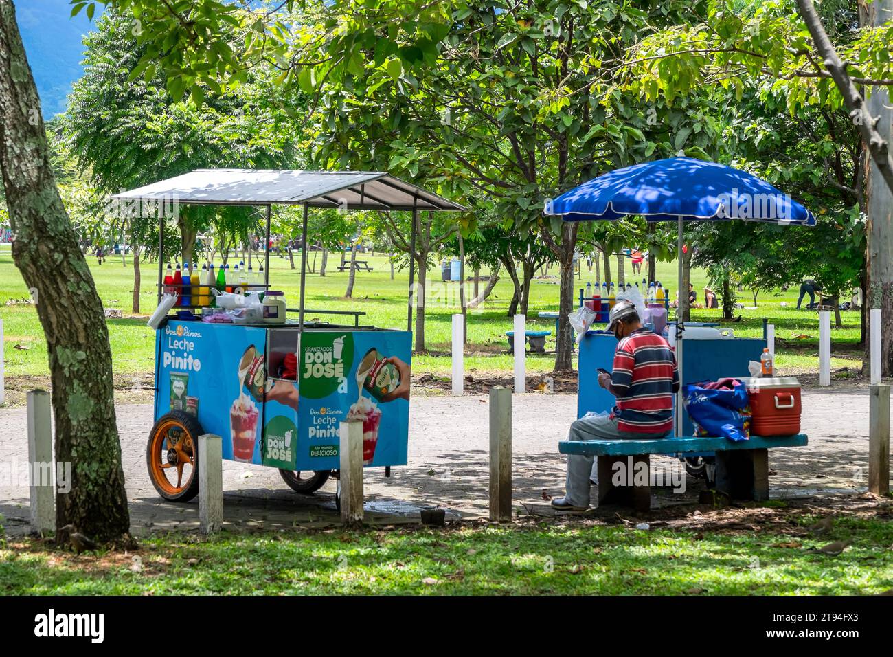 Carts of artisanal soft drinks, in the La Sabana park, in the urban center of the city of San Jose, capital of Costa Rica Stock Photo