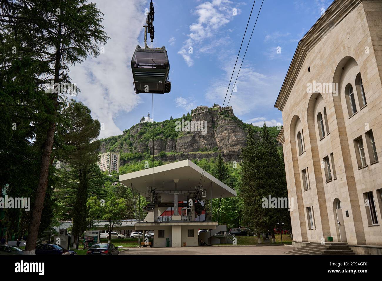 Moderne Kabelbahn, Seilbahn, Kabelbahn-Station, Tschiatura, Tchiatura, Chiatura, Imeretien, Georgien Stock Photo