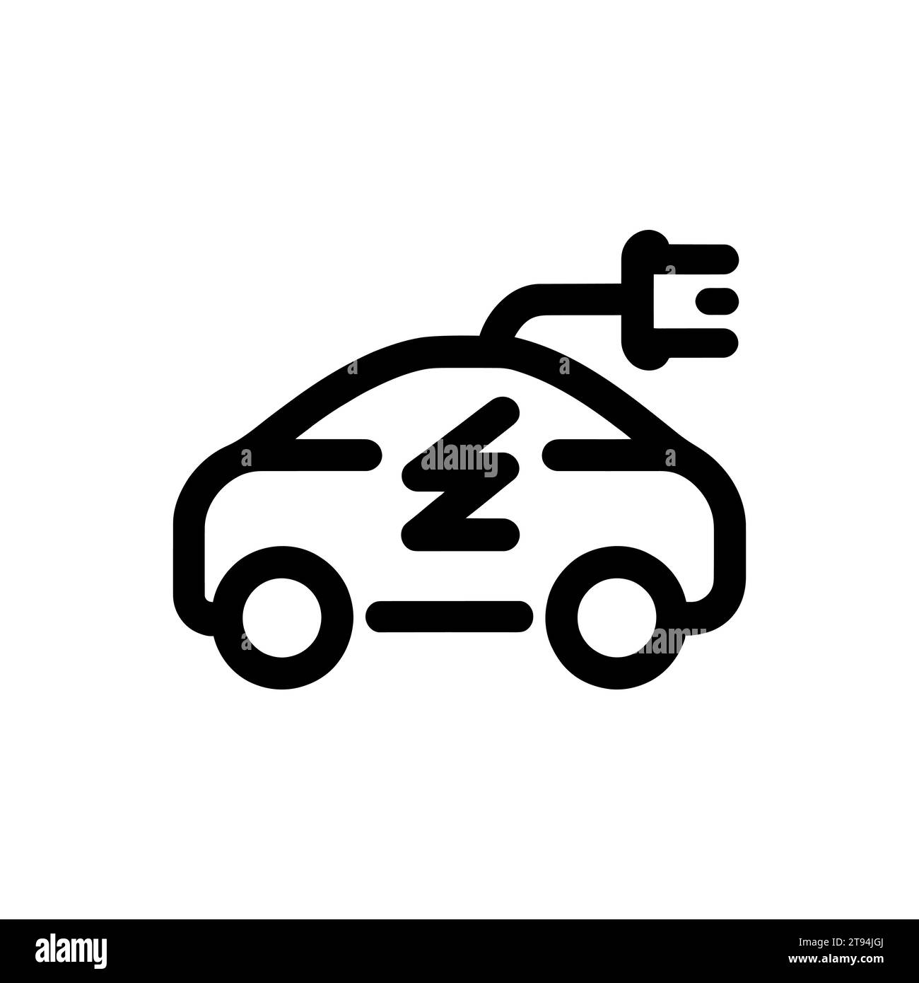 electric car linear icon with plug and lightning isolated. Vector illustration Stock Vector