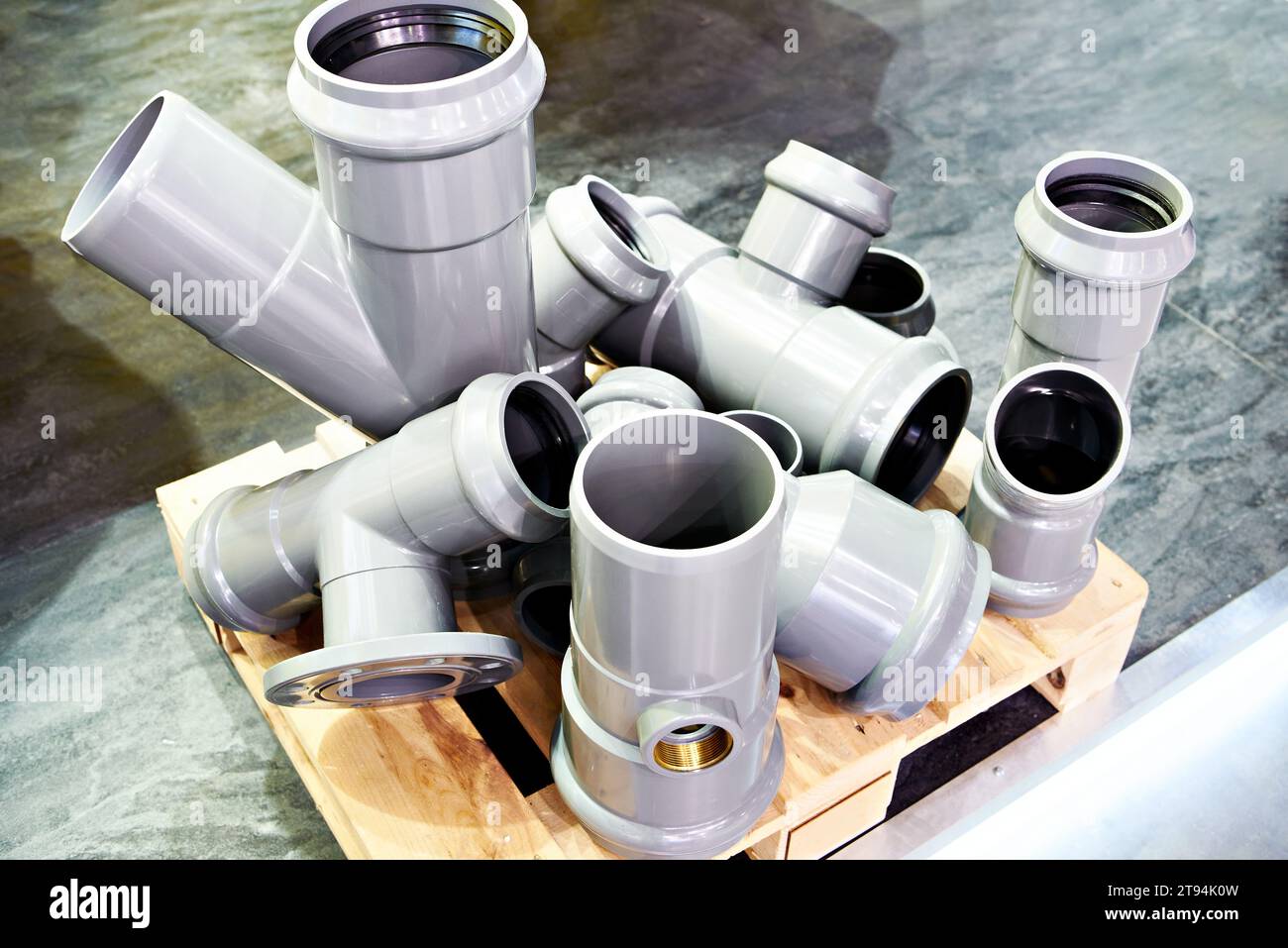 Details and parts of plastic pipes for water pipelines and sewerage