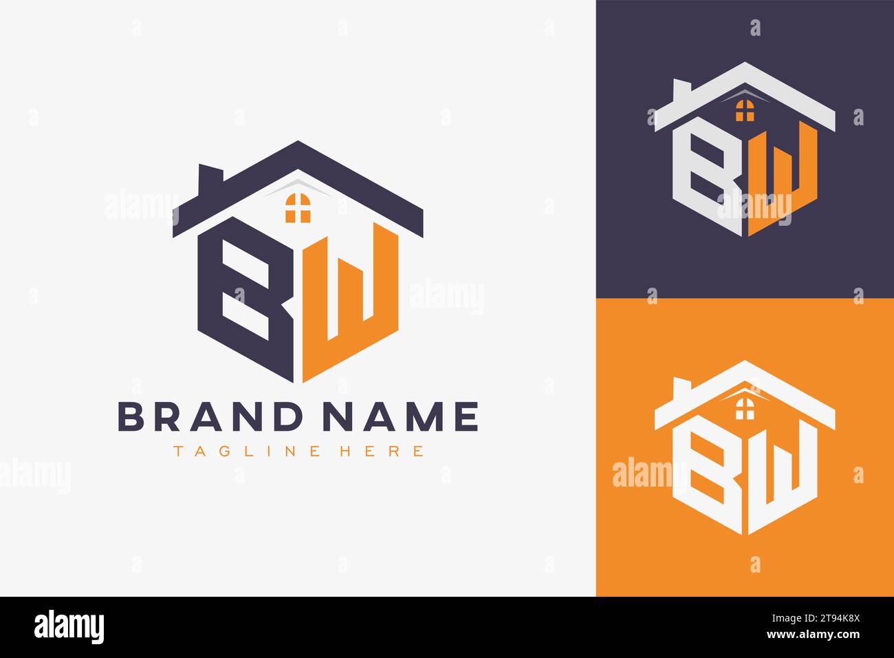 hexagon BW house monogram logo for real estate, property, construction business identity. box shaped home initiral with fav icons vector graphic templ Stock Vector