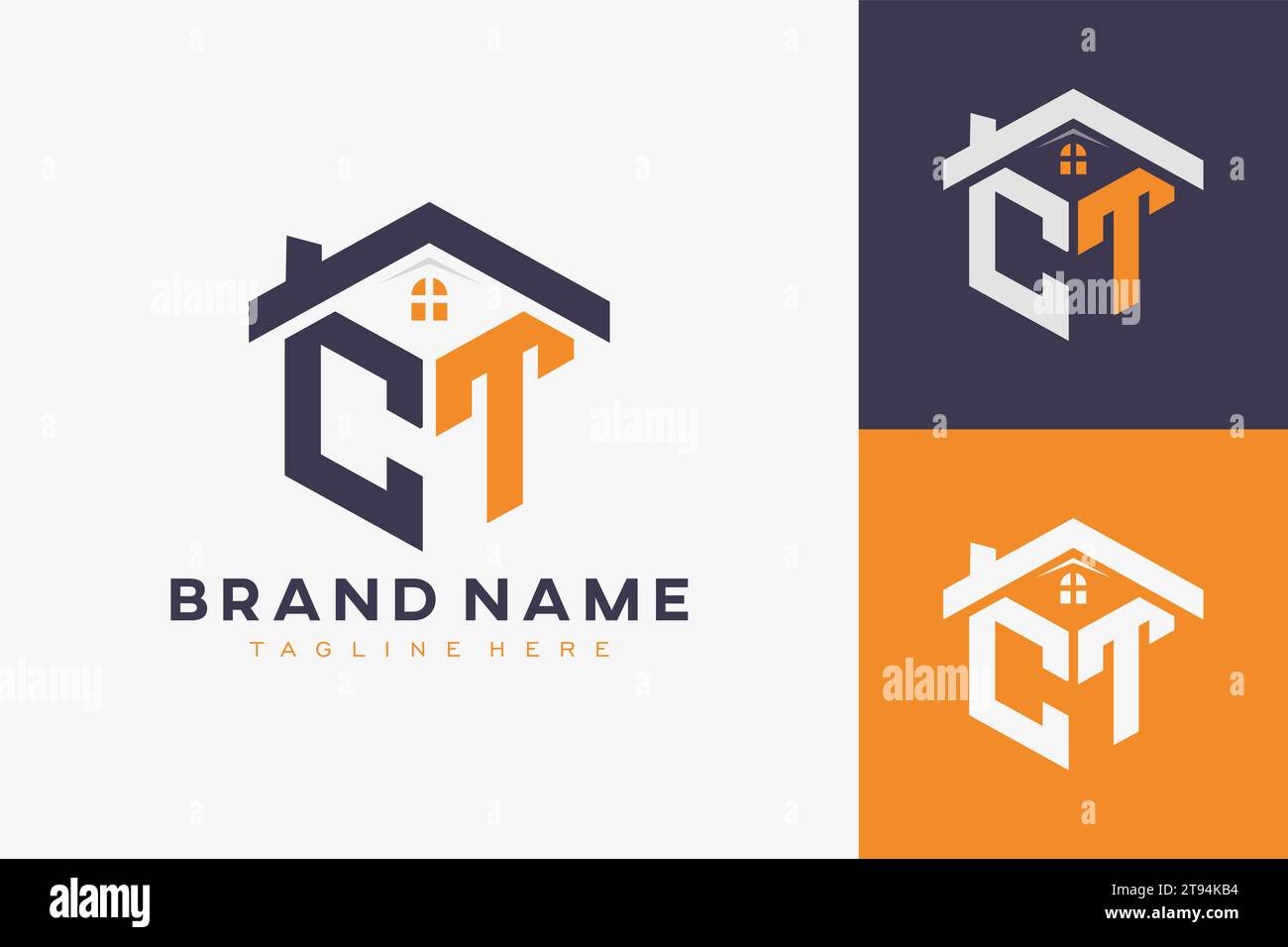 hexagon CT house monogram logo for real estate, property, construction business identity. box shaped home initiral with fav icons vector graphic templ Stock Vector
