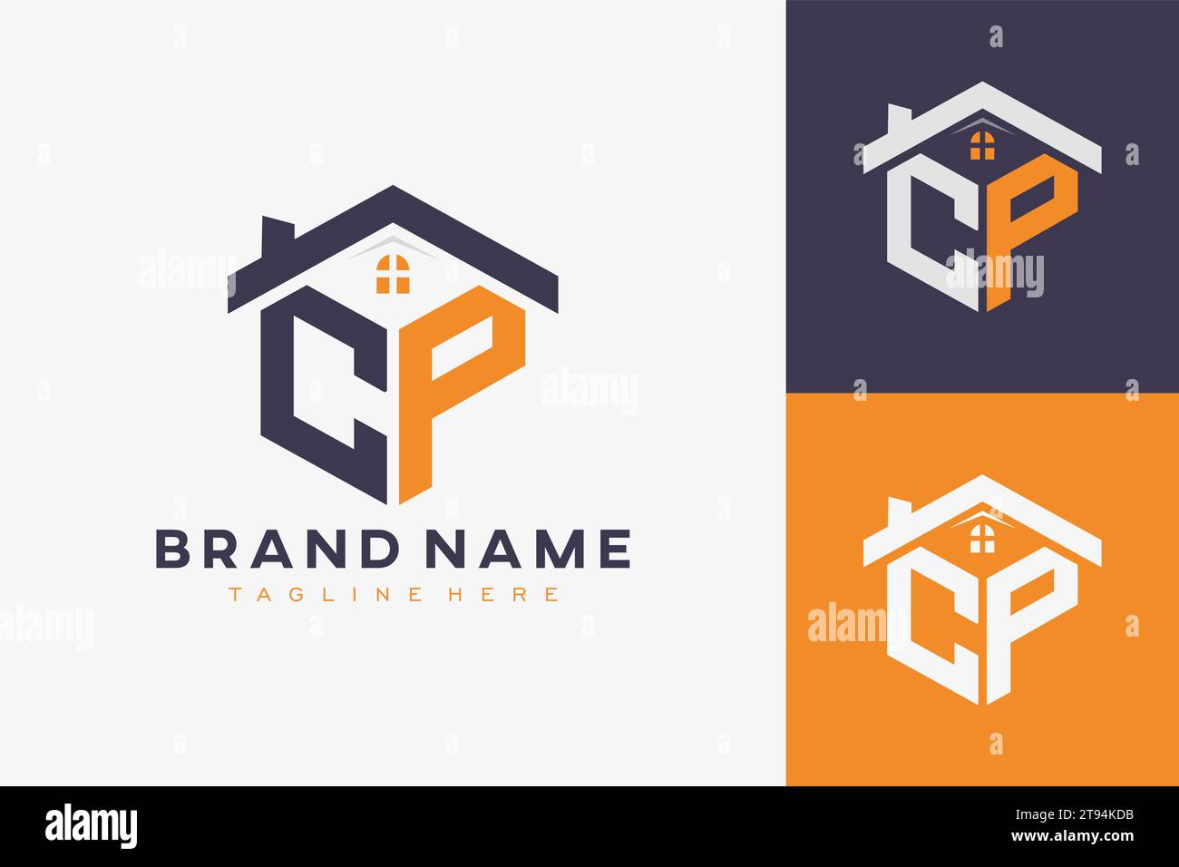 hexagon CP house monogram logo for real estate, property, construction business identity. box shaped home initiral with fav icons vector graphic templ Stock Vector