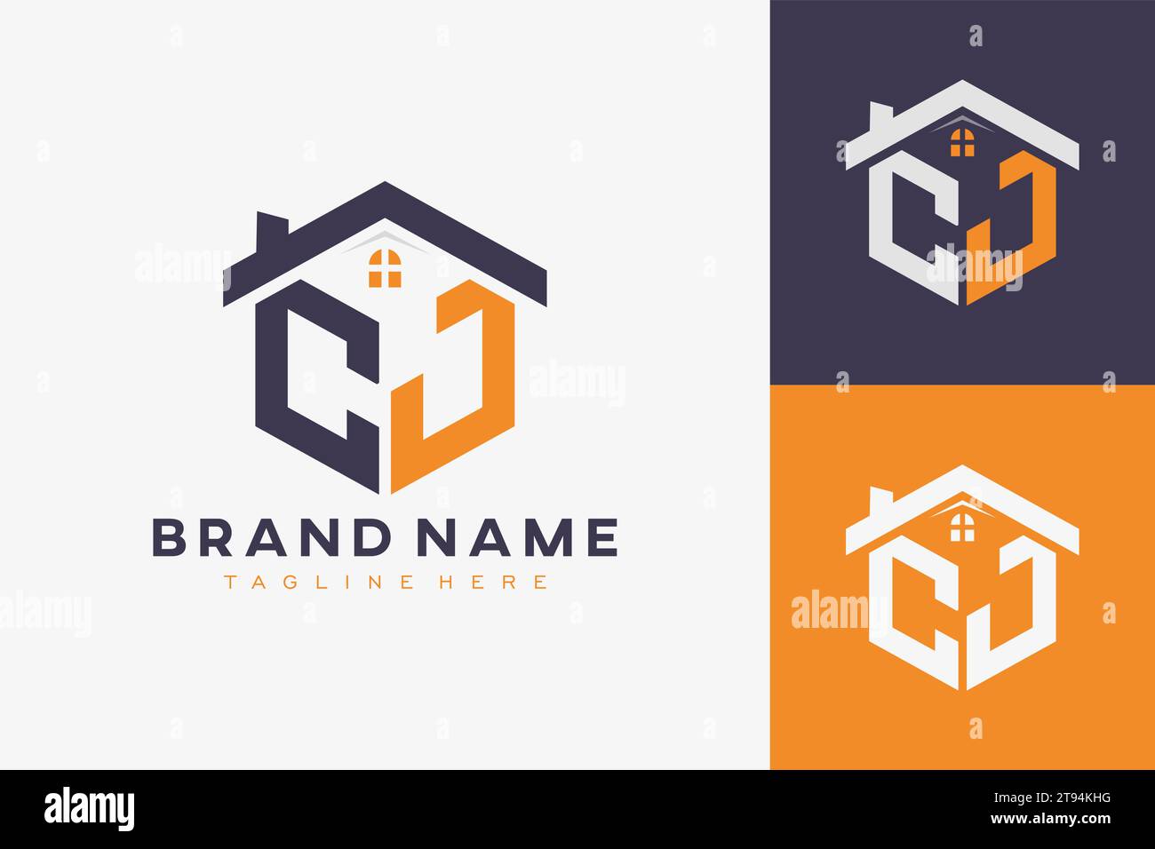 hexagon CJ house monogram logo for real estate, property, construction business identity. box shaped home initiral with fav icons vector graphic templ Stock Vector