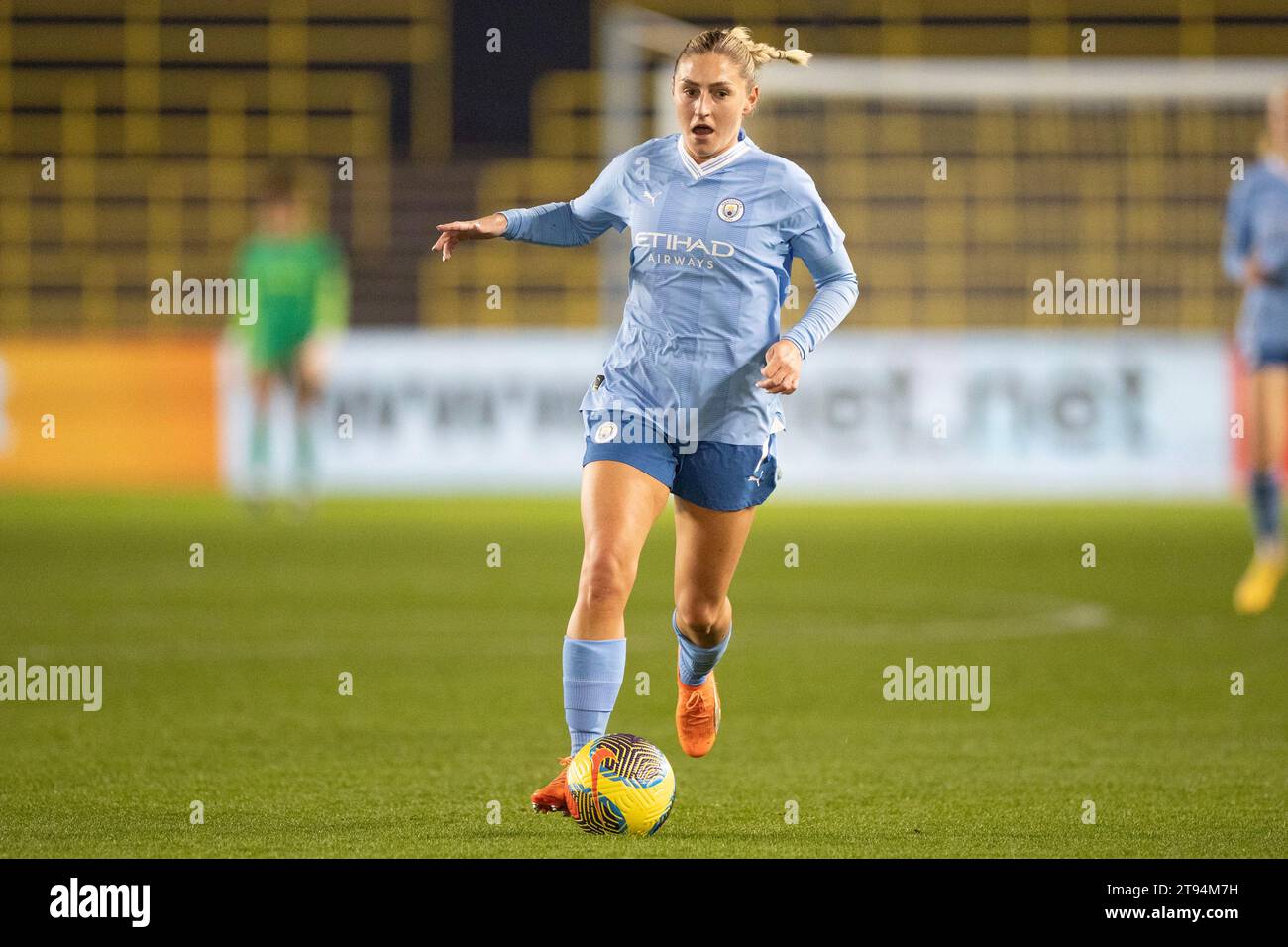 Laura Coombs #7 of Manchester City during the FA Women's Continental League Cup Group B match between Manchester City and Leicester City at the Joie Stadium, Manchester on Wednesday 22nd November 2023. (Photo: Mike Morese | MI News) Credit: MI News & Sport /Alamy Live News Stock Photo