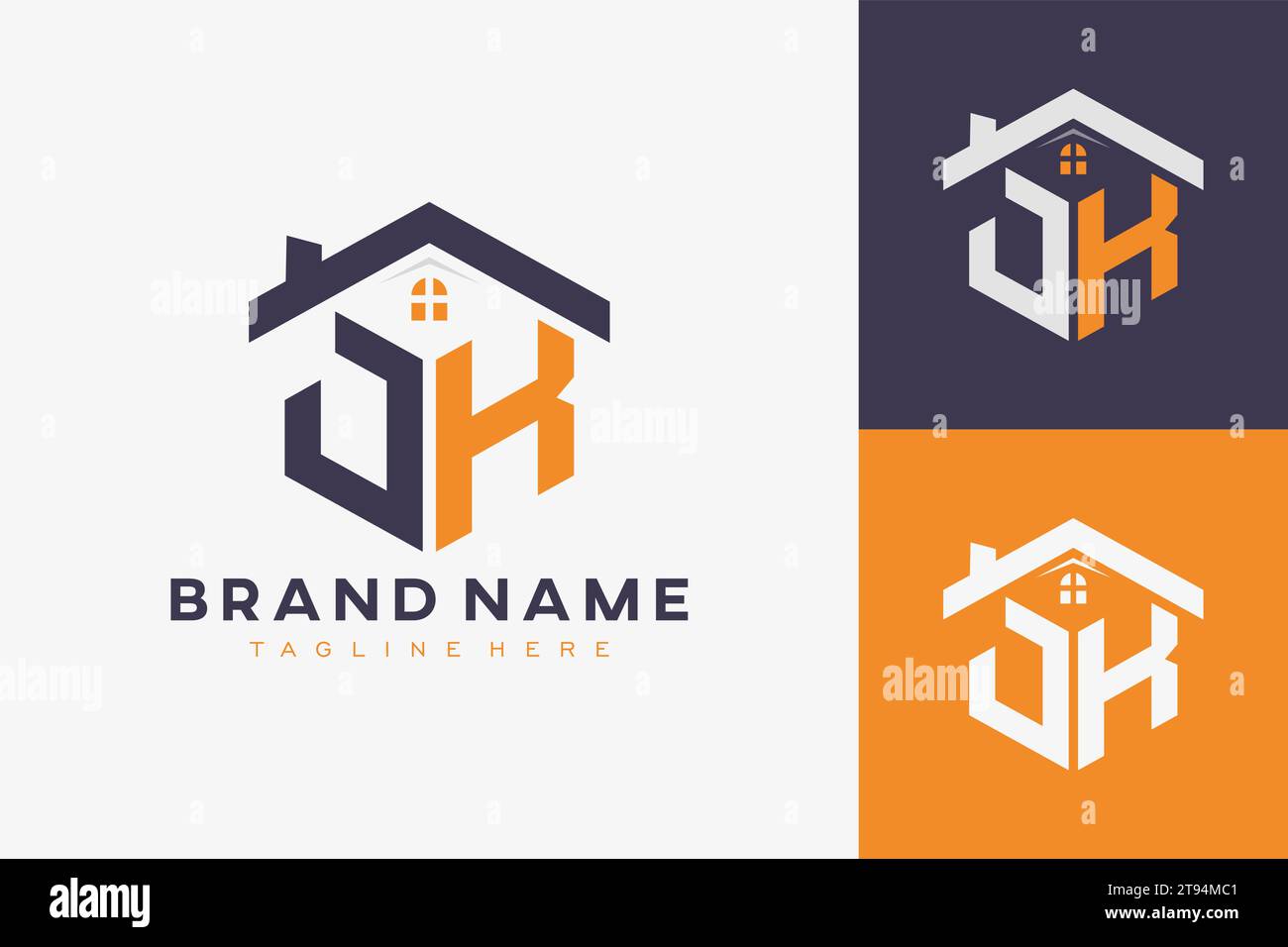 hexagon JK house monogram logo for real estate, property, construction business identity. box shaped home initiral with fav icons vector graphic templ Stock Vector