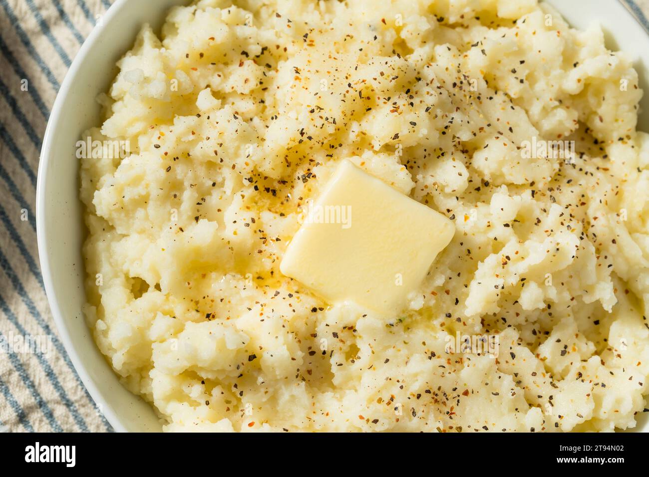 Homemade White Mashed Potatoes with Salt and Butter Stock Photo