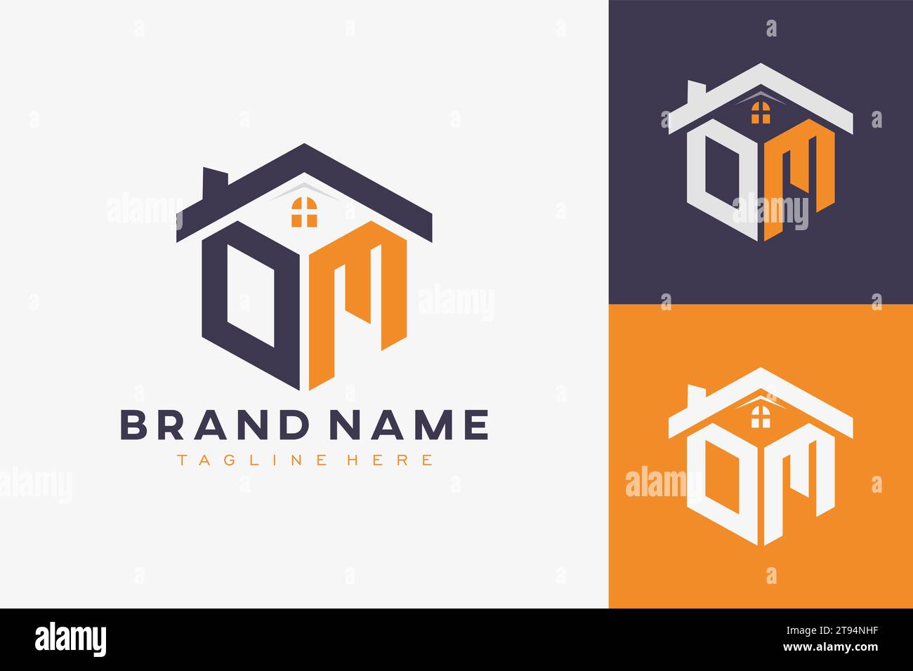 hexagon OM house monogram logo for real estate, property, construction business identity. box shaped home initiral with fav icons vector graphic templ Stock Vector