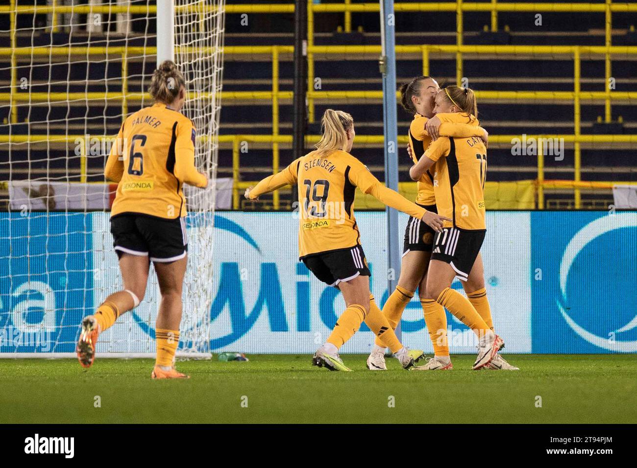 Janice Cayman #11 of Leicester City W.F.C. celebrates her goal during the FA Women's Continental League Cup Group B match between Manchester City and Leicester City at the Joie Stadium, Manchester on Wednesday 22nd November 2023. (Photo: Mike Morese | MI News) Credit: MI News & Sport /Alamy Live News Stock Photo