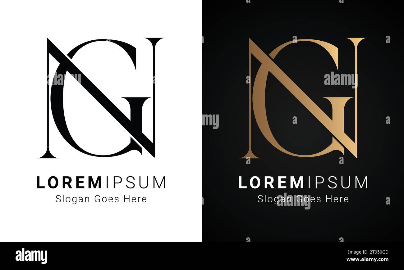 Luxury Initial NG or GN Monogram Text Letter Logo Design Stock Vector