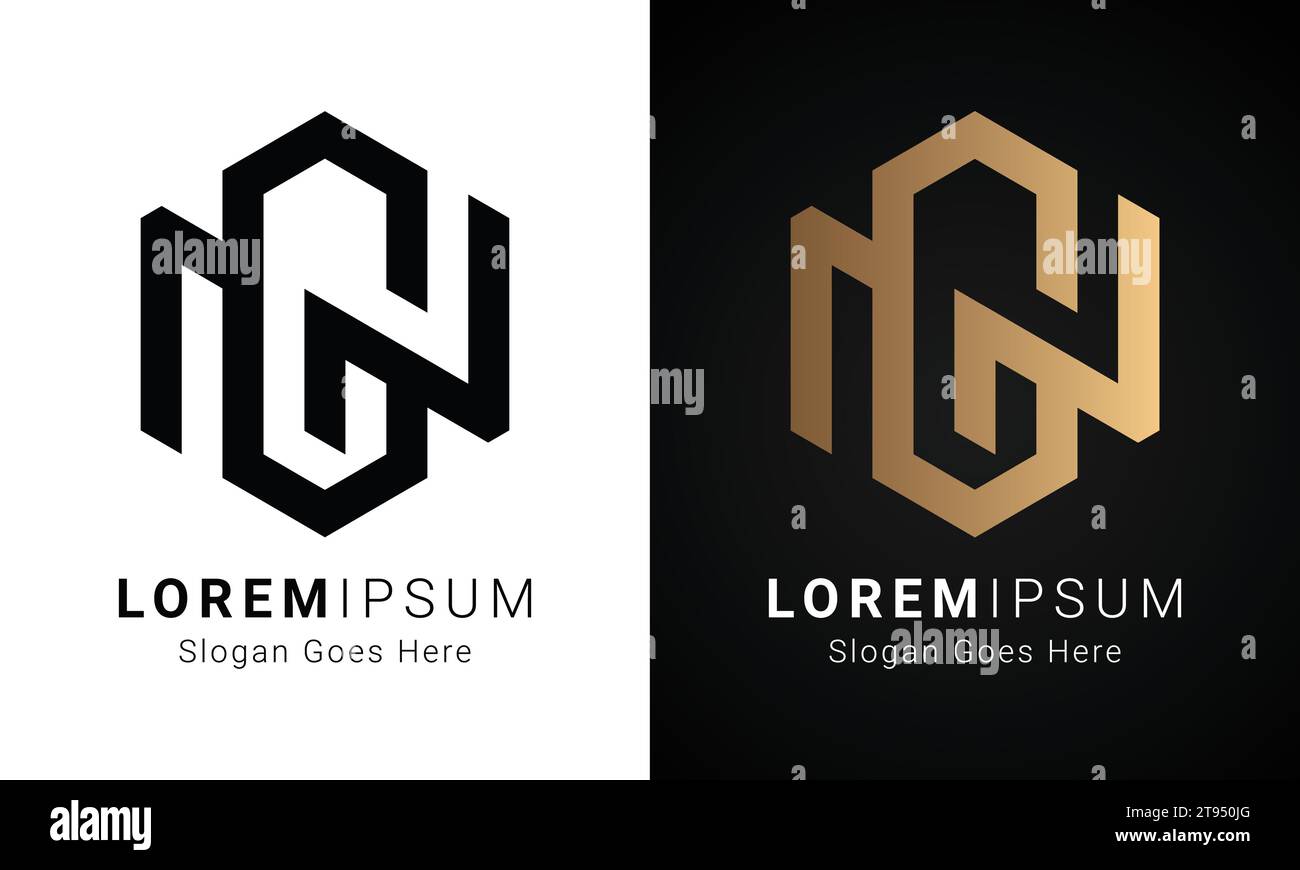 Luxury Initial NG or GN Monogram Text Letter Logo Design Stock Vector