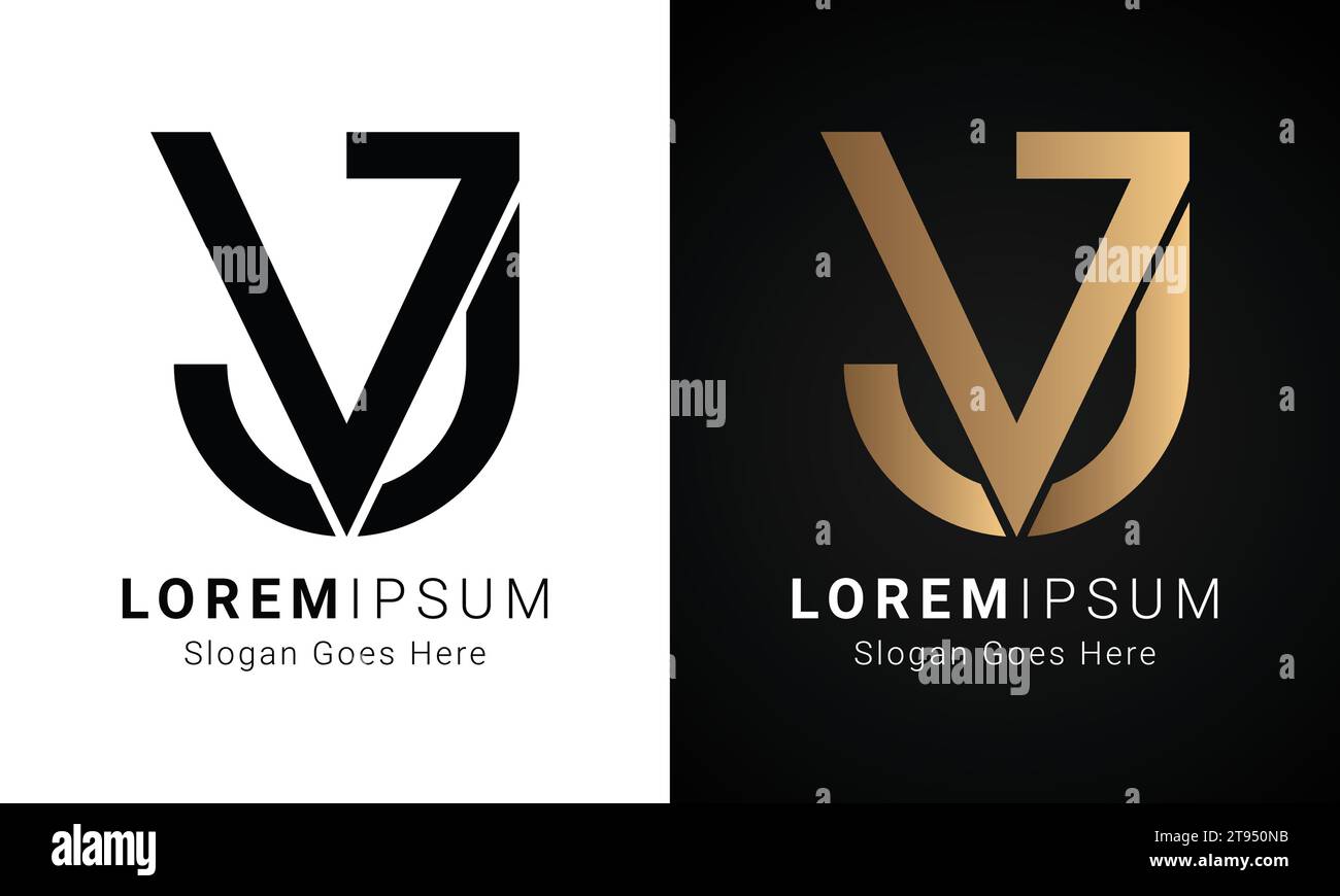 Luxury Initial VJ or JV Monogram Text Letter Logo Design Stock Vector
