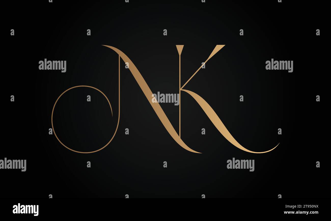Luxury Initial NK or KN Monogram Text Letter Logo Design Stock Vector