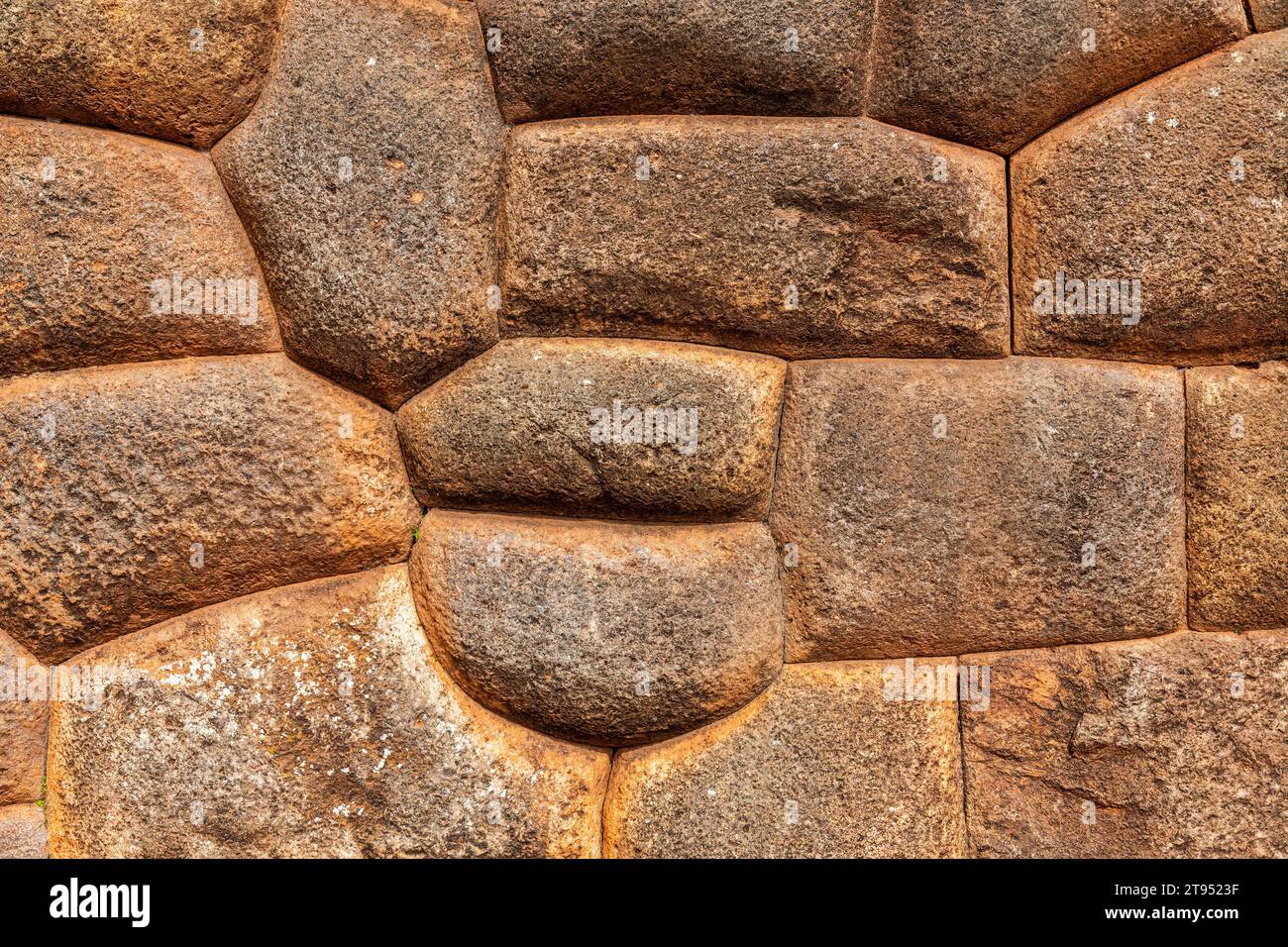 Inca Wall architecture in the Inca ruin of Chinchero near Cusco, Peru. Stock Photo