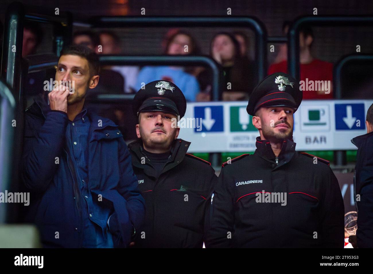 Treviso, Treviso, Italy. 22nd Nov, 2023. Carabinieri during LVF Serie A1 2023/24 volleyball match between Prosecco Doc Imoco Conegliano vs Roma Volley Club at Palaverde stadium in Treviso, Italy. (Credit Image: © Alberto Gardin/ZUMA Press Wire) EDITORIAL USAGE ONLY! Not for Commercial USAGE! Stock Photo