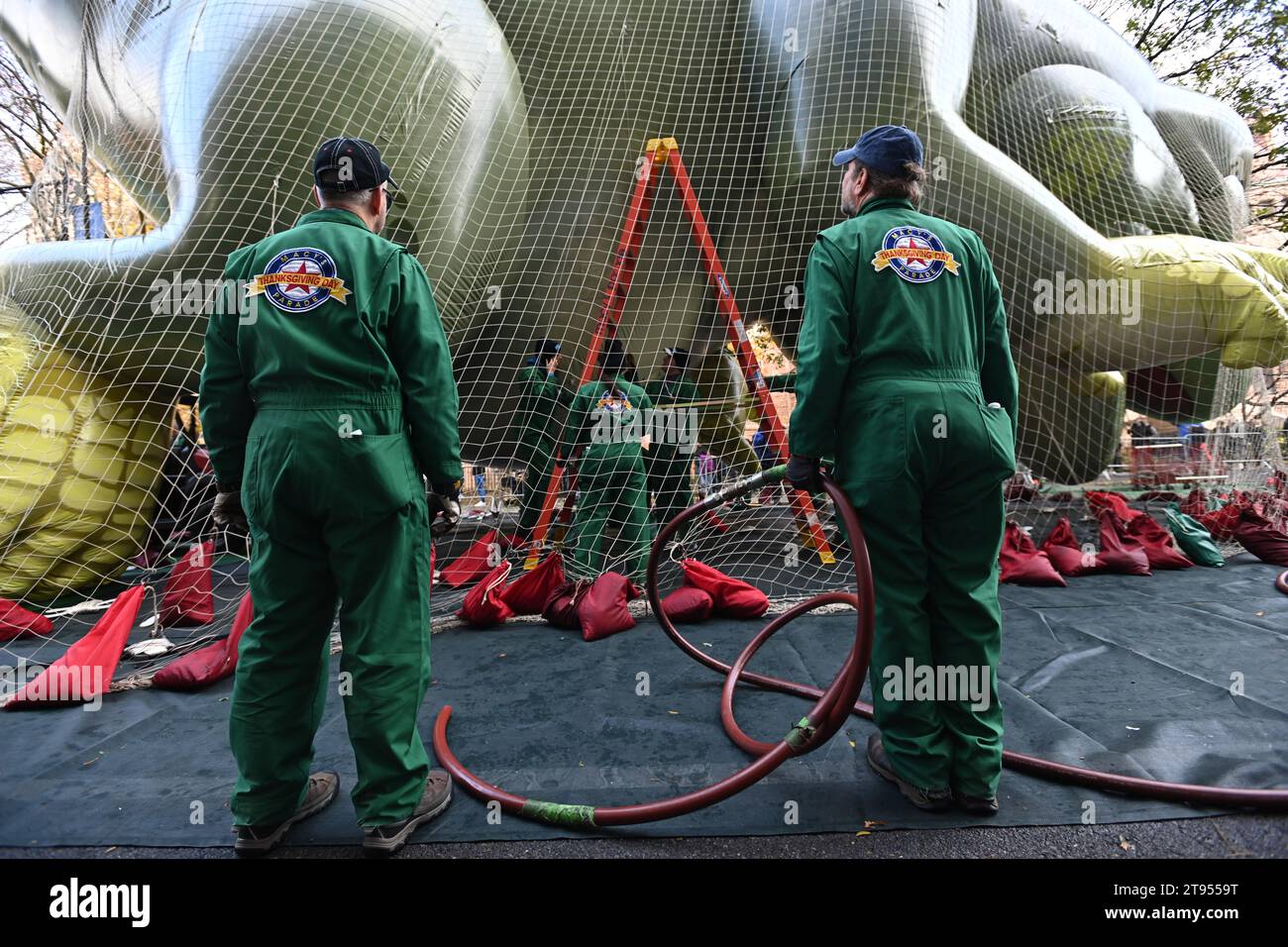 The Macy's inflation team work on the Leo balloon from Netflix as they ...