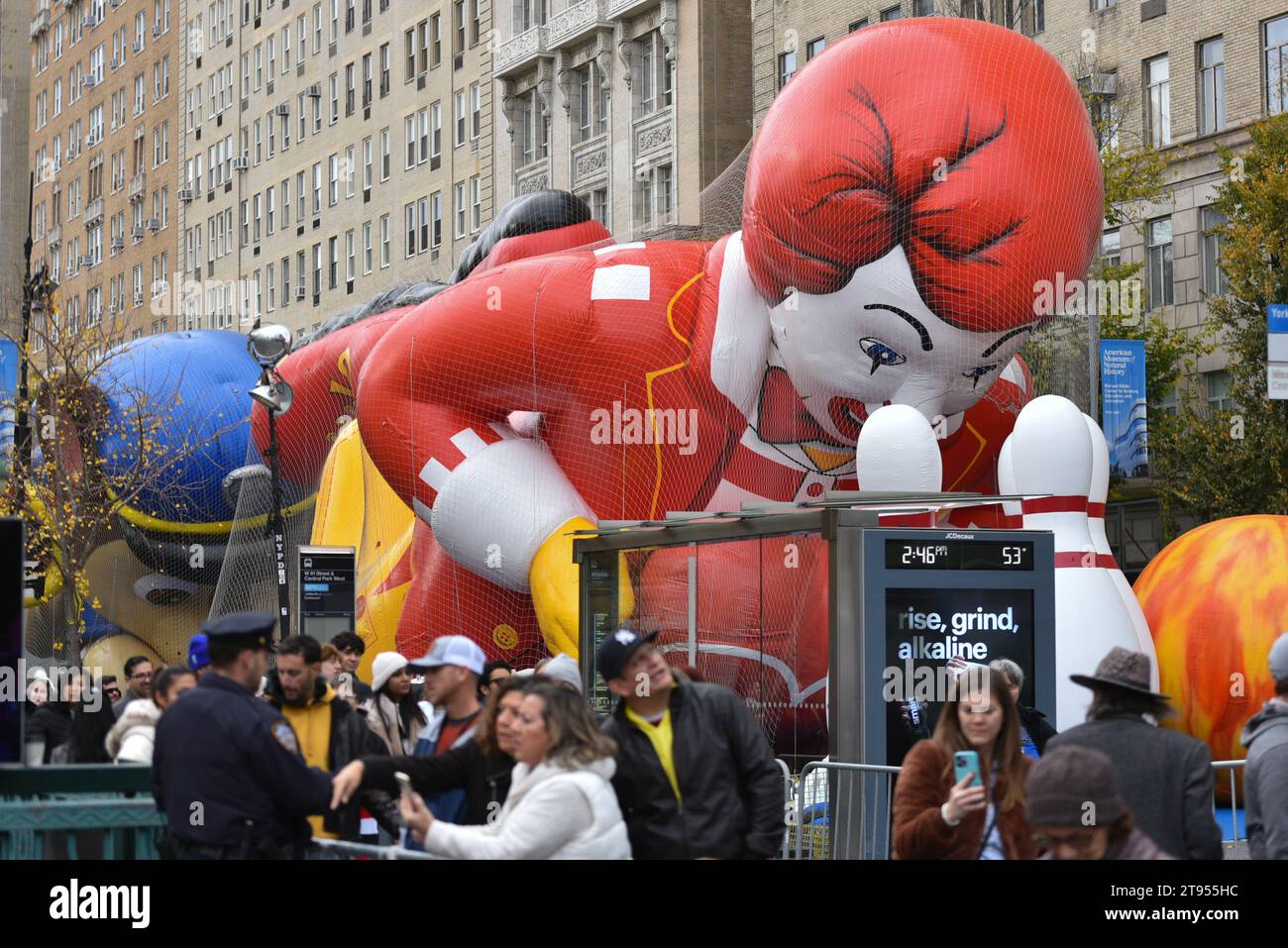 The Macy's inflation team works on giant balloons as they prepare ahead of the 97th Macy's