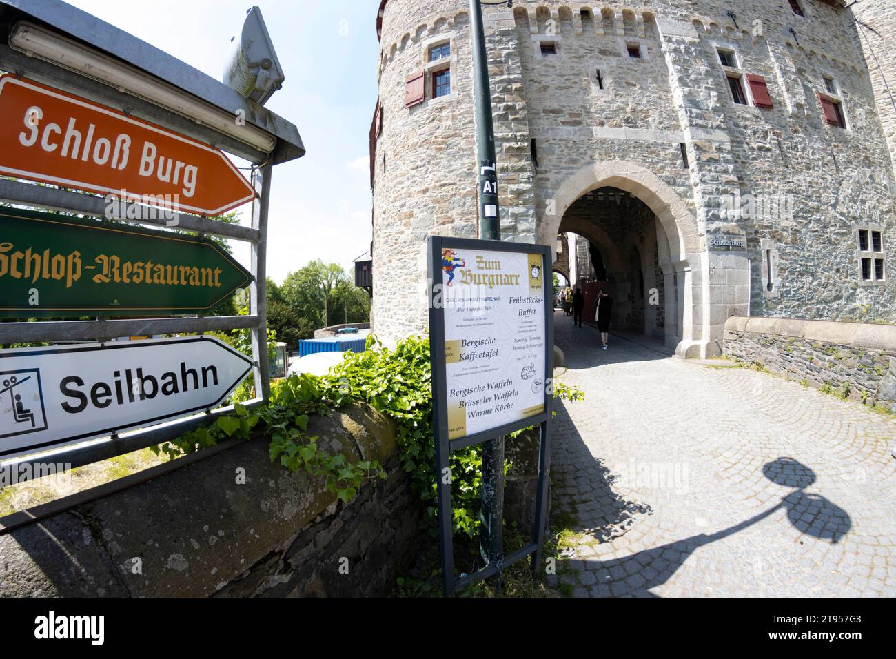 Entrance to Burg Castle (Schloss Burg an der Wupper Castle). Stock Photo