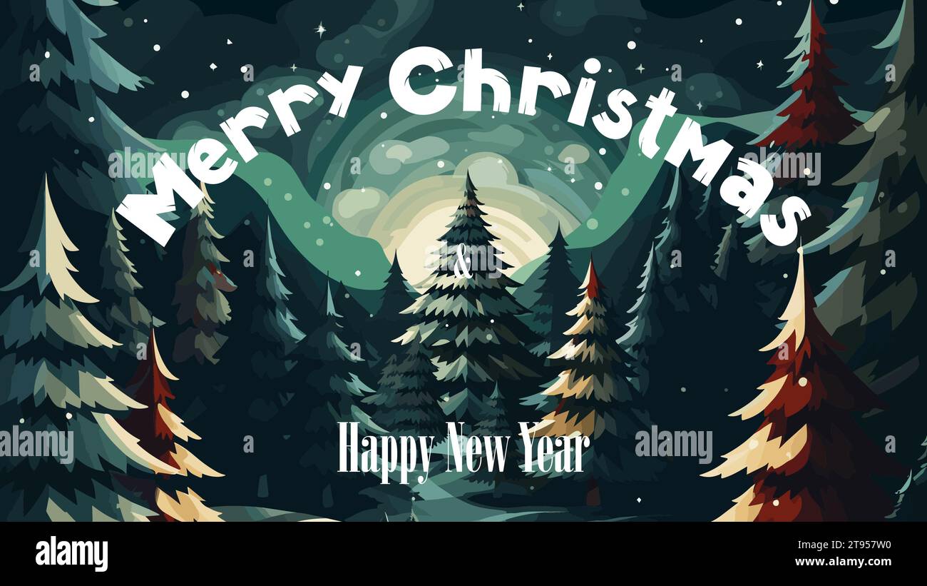 Merry Christmas and Happy New Year party greeting card with winter ...